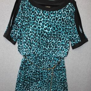 Thalia Sodi Blue and Black Leopard Mini Dress